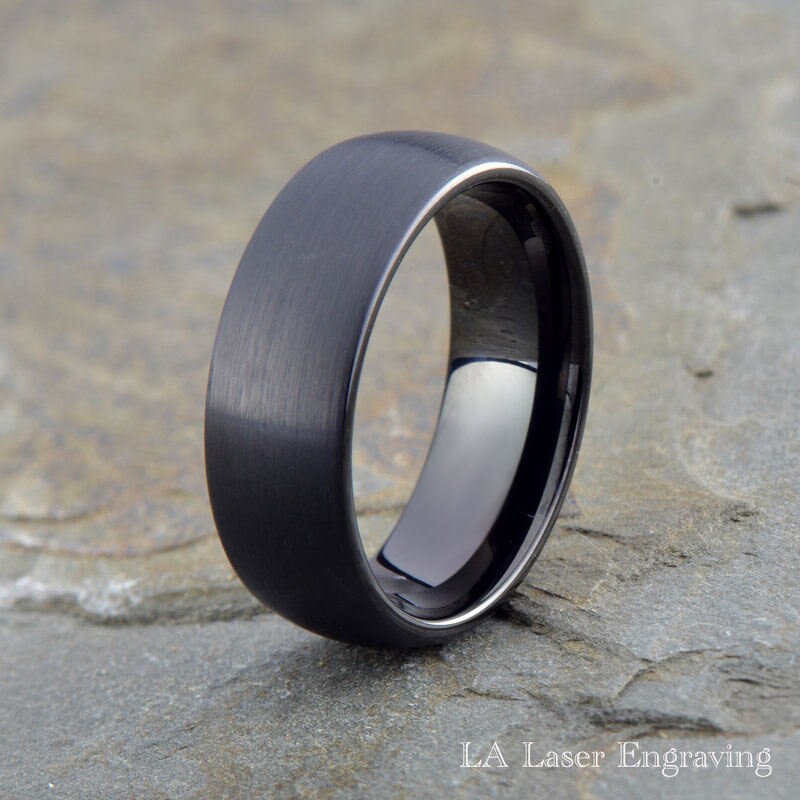 Men's Tungsten Ring Tungsten Wedding Band Black Brushed - Etsy