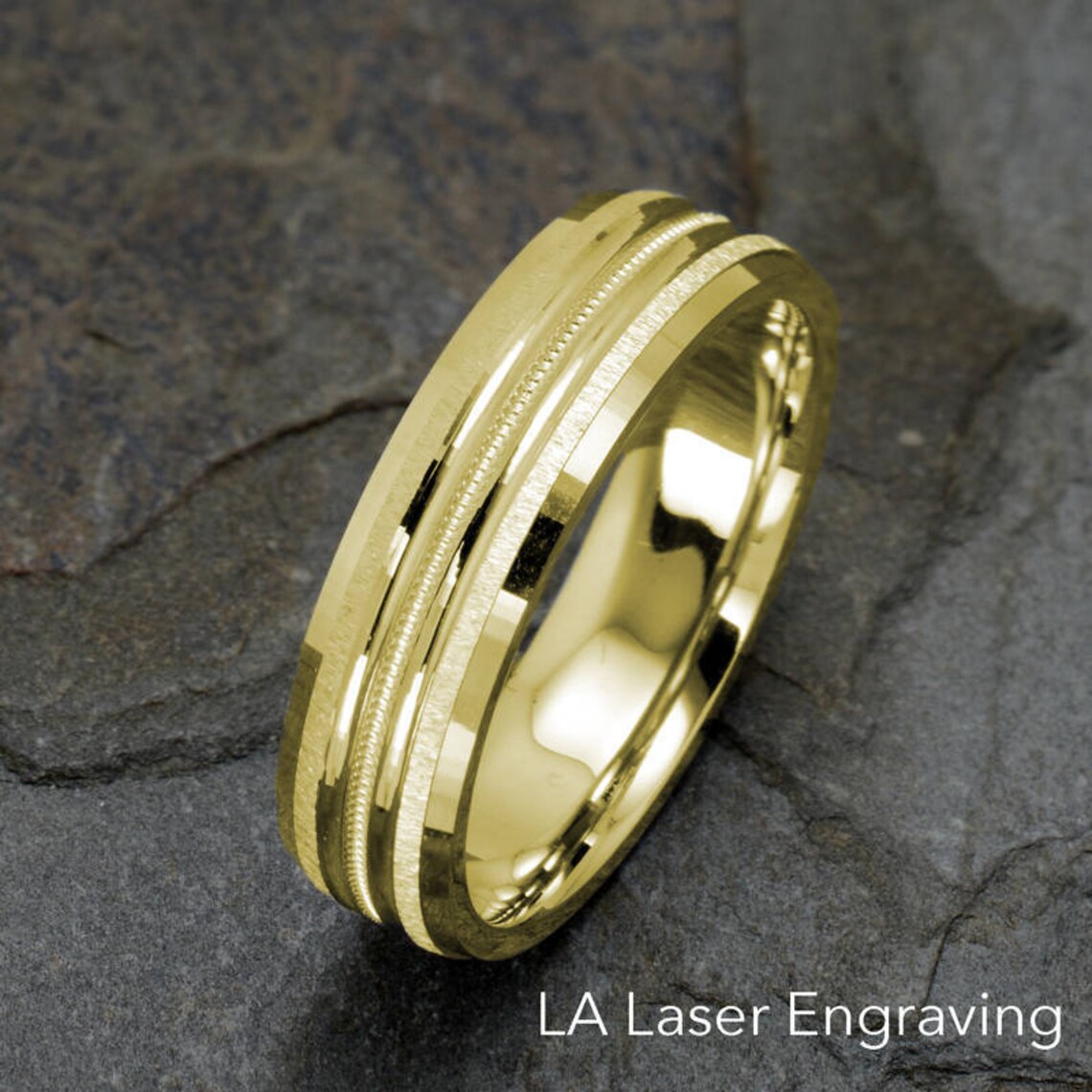 Mens Wedding Band Brushed Wedding Ring Grooved Milgrained Etsy
