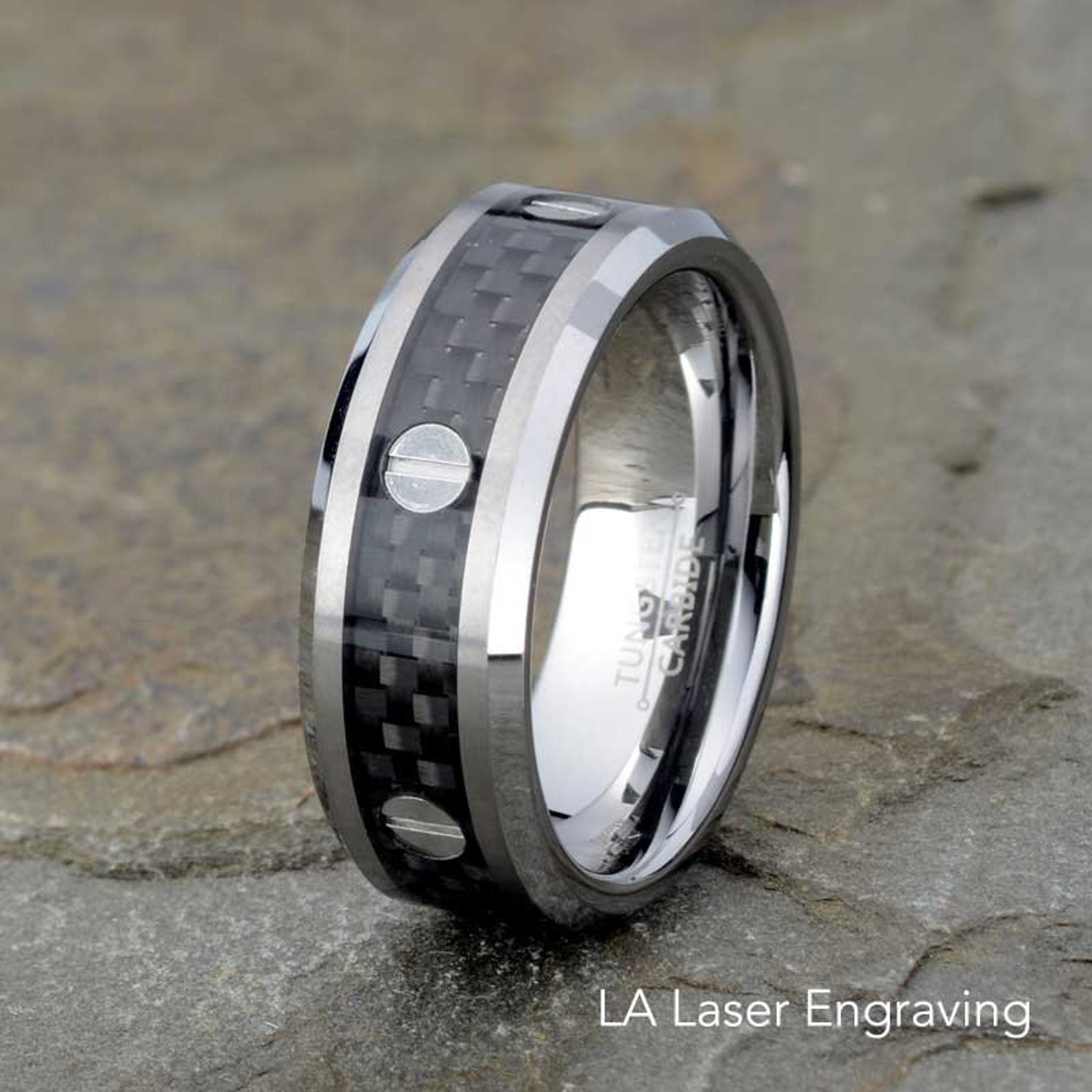 Carbon Fiber Tungsten Wedding Band Mens Wedding Ring Black