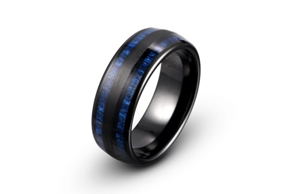 Blue Wood Ring Mens Wedding Ring Black Tungsten Ring Mens - Etsy