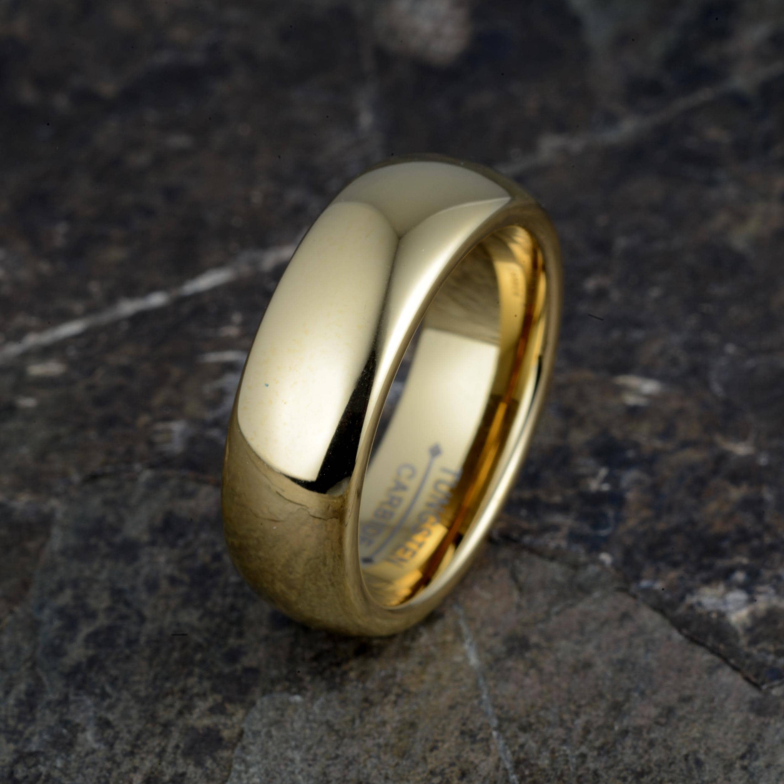 Polished Domed Yellow Gold Tungsten Band