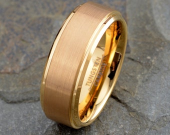 Mens Wedding Band | Tungsten Ring | Yellow Gold Ring | Mens Wedding Ring | Male Wedding Band | Promise Ring for Him | Brushed Ring for Men