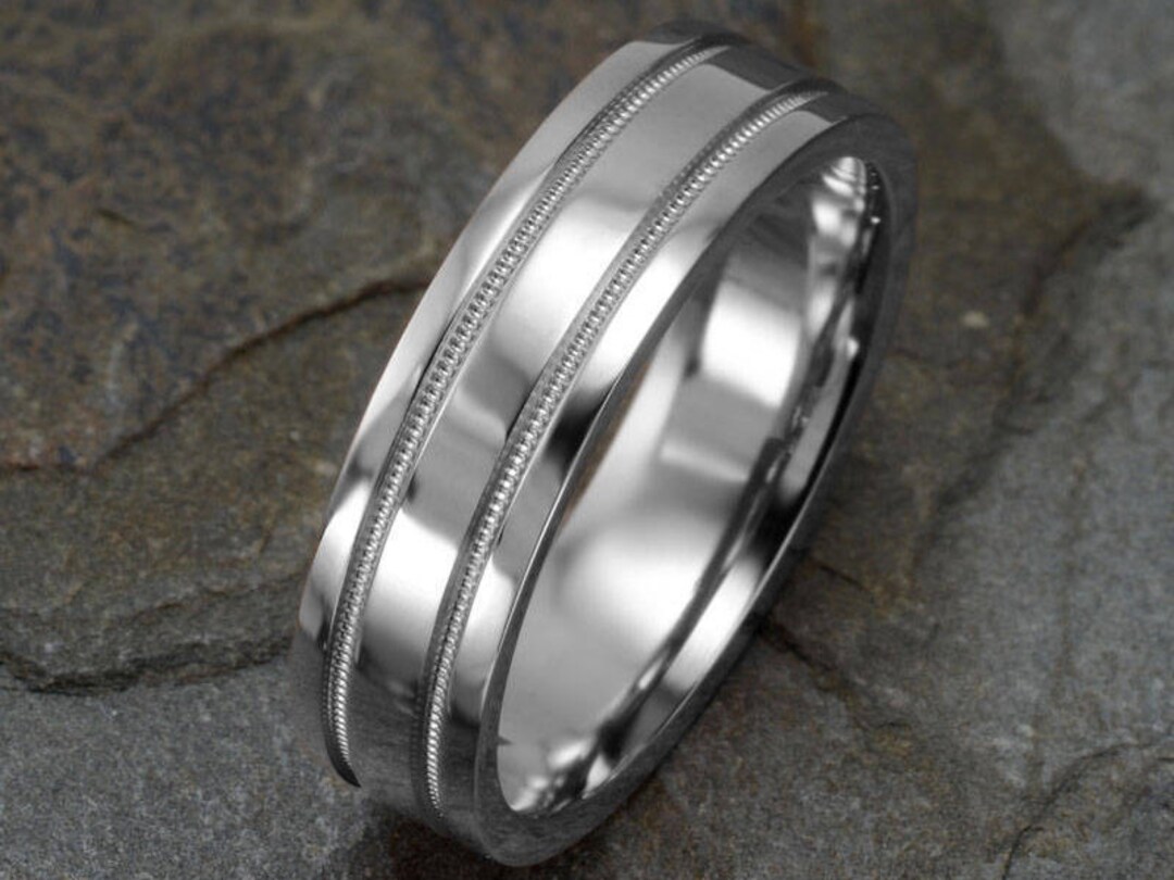 White Gold Wedding Band, Mens Ring, Mens Band, Mens Wedding Ring, Mens ...