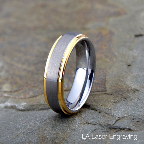 Gold Tungsten Ring Two-tone Black and Yellow Wedding Band - Etsy