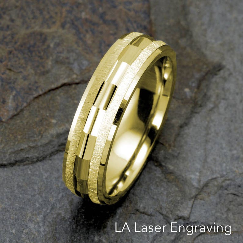 Mens Wedding Band 14K Yellow Gold Wedding Ring 6mm Brushed