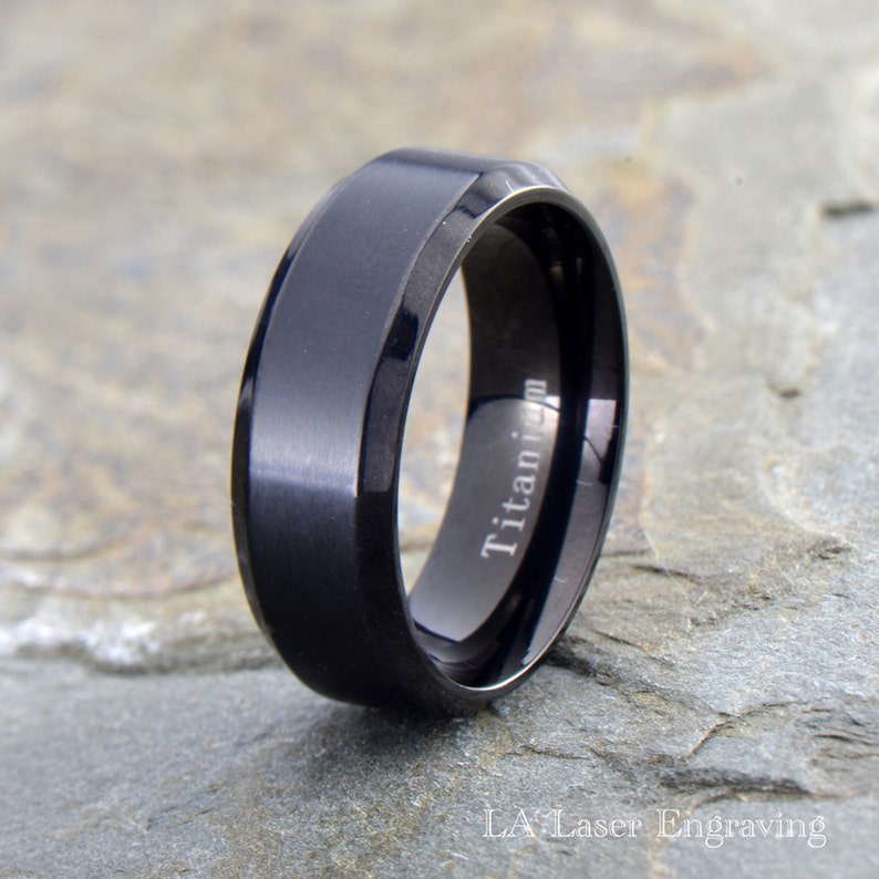 Mens Titanium Wedding Band Polished Beveled Edge Ring His | Etsy
