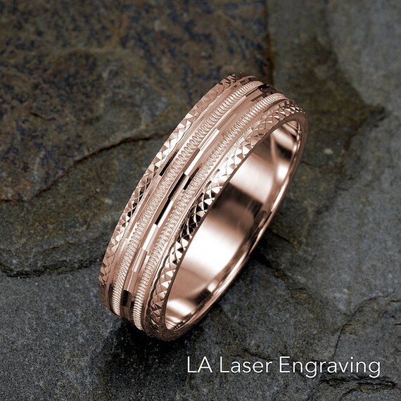 14 K Oro Rosa Para Hombre Anillo De Bodas Venda De Boda De Etsy