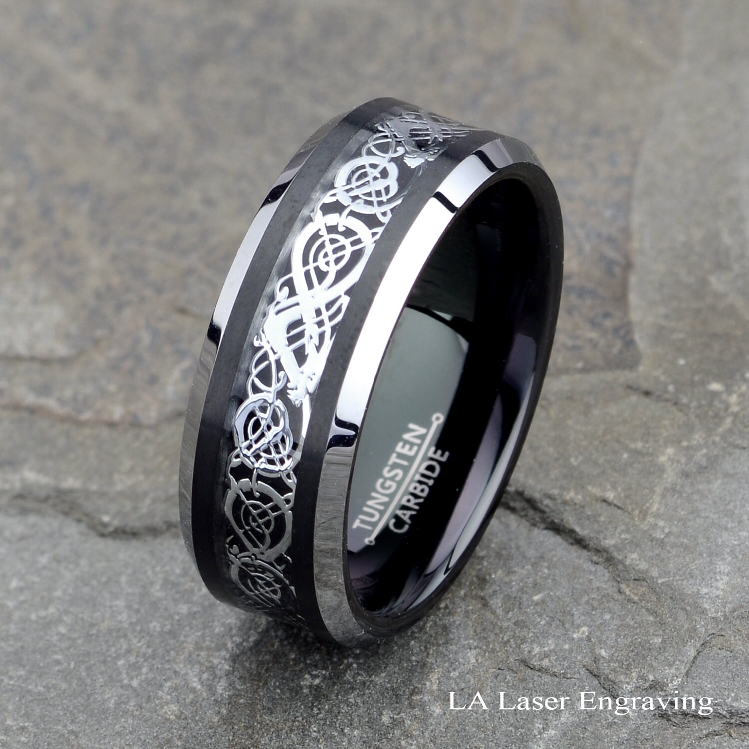 Mens Tungsten Dragon Wedding Ring Mens Tungsten Ring Black Etsy