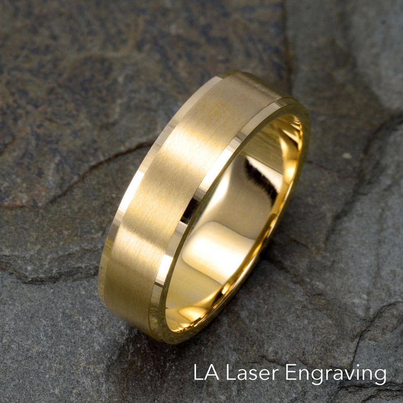 Brushed Wedding Ring 14K Solid Yellow Gold Wedding Band