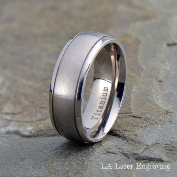 Mens Titanium Wedding Band Brushed Domed Grooved Ring His Etsy
