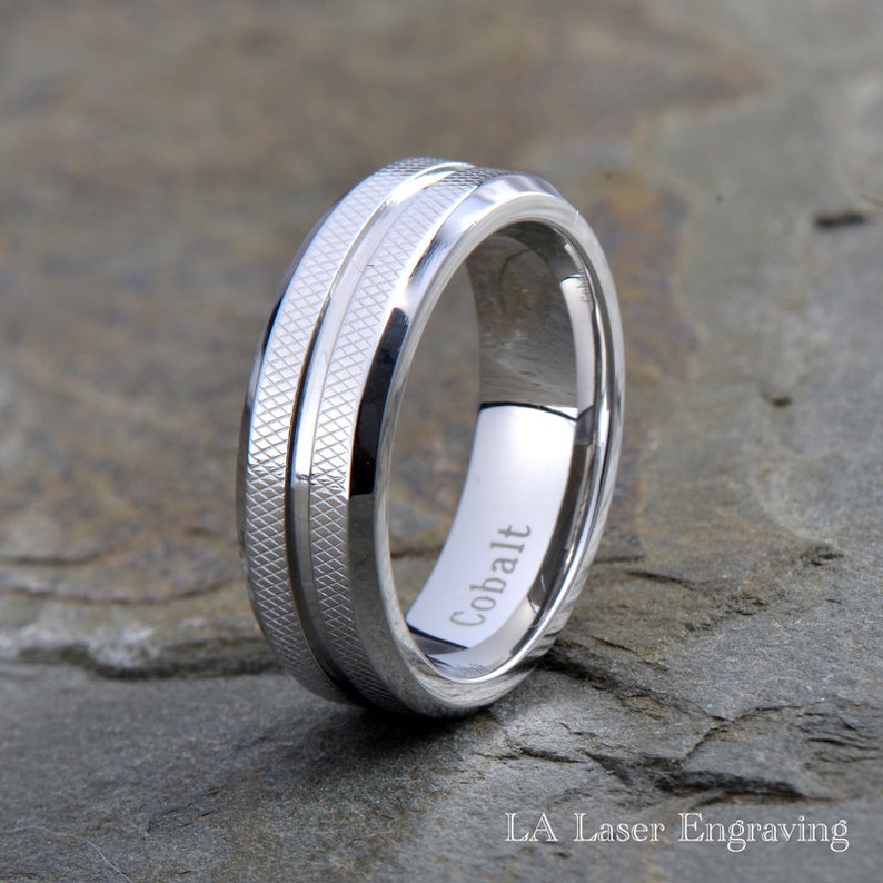 Cobalt Wedding Band Mens Wedding Band Grooved Textured Etsy