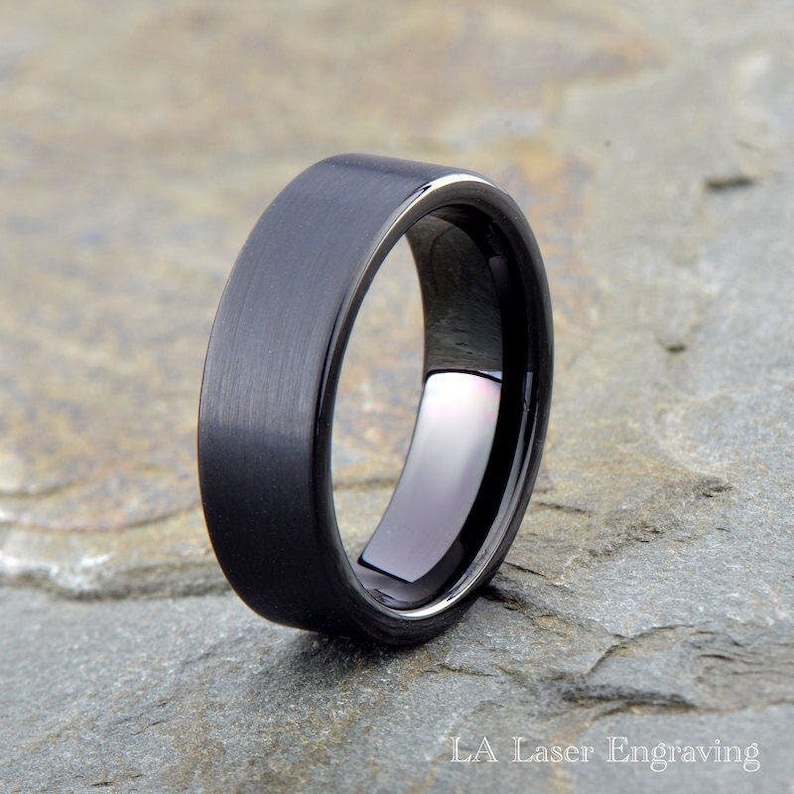 Men's Tungsten Wedding Band, Black Brushed Tungsten Ring 7mm image 1