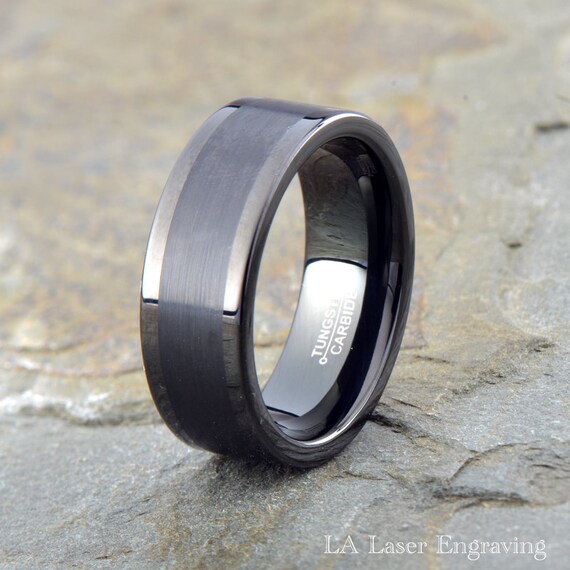 Black Brushed Tungsten Carbide Wedding Band Mens Brushed | Etsy