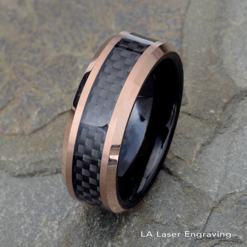 Two tone Tungsten Wedding Band Black Carbon Fiber Ring