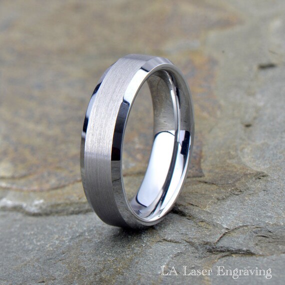 Brushed Tungsten Wedding Band Tungsten Ring Beveled Edge | Etsy