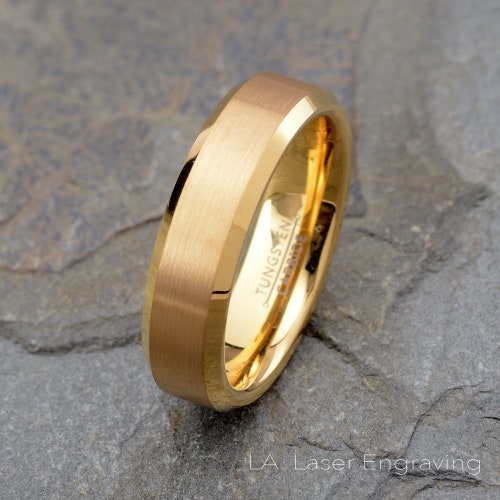 Tungsten Wedding Band 18k Yellow Gold Ring Mens Wedding Band - Etsy