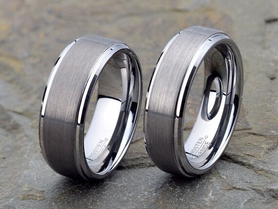 Tungsten Wedding Bands Set His Hers Matching Rings Couple Rings Tungsten Ring for Him Tungsten Ring for Her Etsy