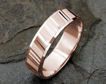 14k Rose Gold Ring, Mens Wedding Band, Solid Gold Ring, Gold Ring Men