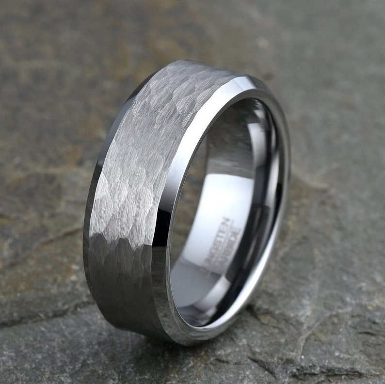 Hammered tungsten ring