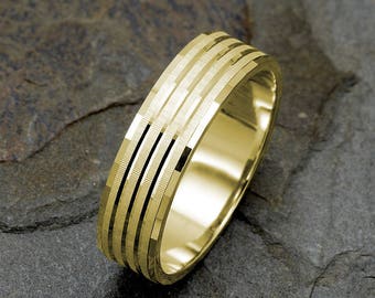 Mens Wedding Band, Solid Gold Band, Mens Ring, Mens Yellow Gold Ring, 14k Gold, Mens Gift, Personalized Ring, Yellow Wedding Band