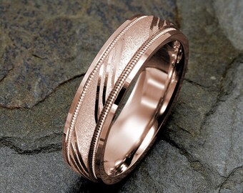 Mens Wedding Band, Mens Gold Ring, Wedding Bands, Mens Wedding Ring, Mens Gold Ring, 14k Rose Gold Wedding Band, 6mm Rose Gold Mens Ring