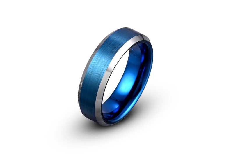 Mens Tungsten Wedding Band 6mm Blue Tungsten Ring Brushed Etsy