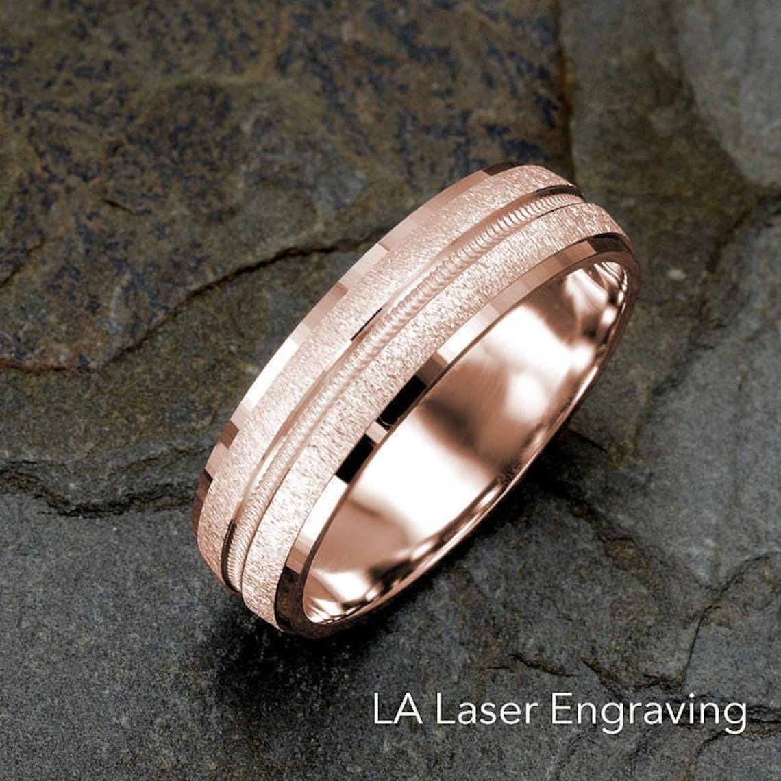 14K Gold Ring Mens Wedding Band Rose Gold Wedding Band image 1