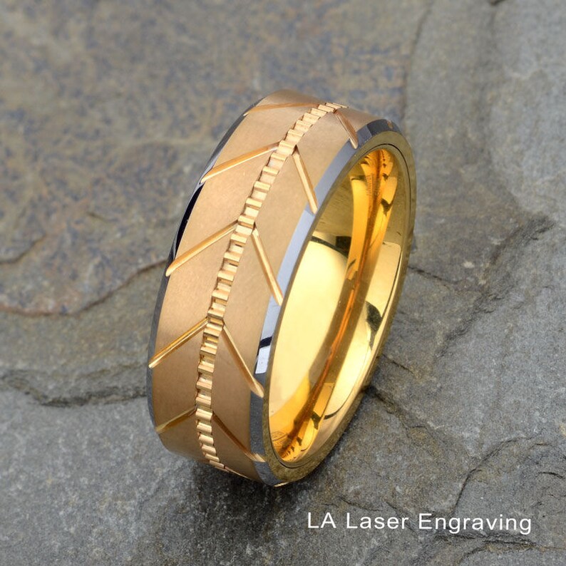 Mens Tungsten Wedding Band 8mm Yellow Tungsten Ring Brushed Etsy
