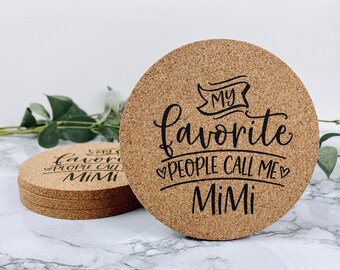 My Favorite People Call Me Mimi With Banner Coaster, Cork Coasters, Sandstone Coaster, Drink Coasters, Grandparent Gift, Grandparent Coaster