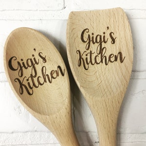 Gigi's Kitchen Large Wooden Spoons, Wooden Spoon, Spoon, Custom Wood Spoon, Engraved Spoon, Housewarming Gift, Kitchen Decor, Grandparent