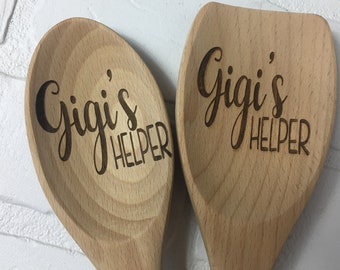 Gigi's Helper Large Wooden Spoons, Wooden Spoon, Personalized Spoon, Custom Wood Spoon, Engraved Spoon, Housewarming Gift, Kitchen Decor