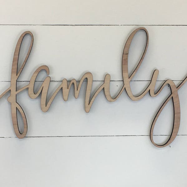 Family Word Cut Out, Laser Cut, Wood Words, Wood Cut Word, Wall Word Words, Wooden Words,  Family Wall Sign, Wood Signs, Family Sign,