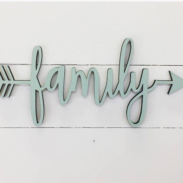 Family Wood Arrow Sign, Wood Cut Word, Word Cut Out, Laser Cut, Wood Words, Wood Sign, Arrow Sign, Family Sign, Arrow Wall Decor, Boho Decor