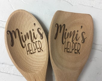 Mimi's Helper Large Wooden Spoons, Wooden Spoon, Personalized Spoon, Custom Wood Spoon, Engraved Spoon, Housewarming Gift, Kitchen Decor