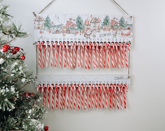 Christmas Countdown Calendar, Candy Cane Countdown Sign, Personalized Christmas Sign, Advent Calendar, Custom Advent Calendar, Santa Village