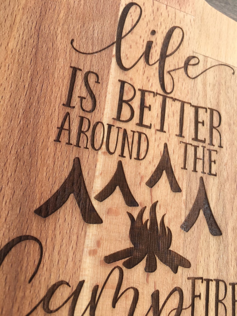 Camper Life is Better By the Campfire Cutting Board Camping Engraved Custom Cutting Boards Personalized Cutting Board Housewarming