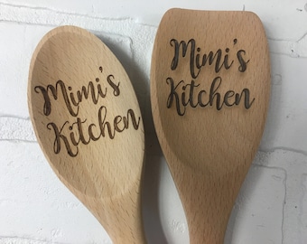 Mimi's Kitchen Large Wooden Spoons, Wooden Spoon,  Spoon, Custom Wood Spoon, Engraved Spoon, Housewarming Gift, Kitchen Decor Grandparent