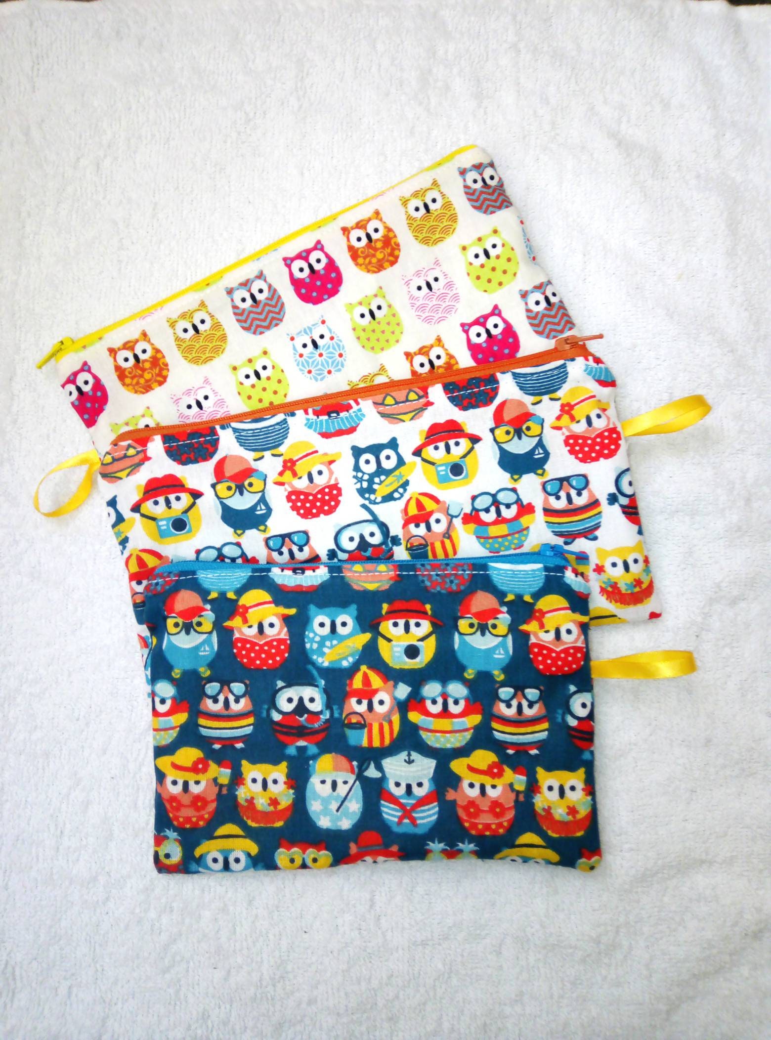 Trousse Plate 22 X 10 cm, Hiboux Chouettes en Coton Imprimé