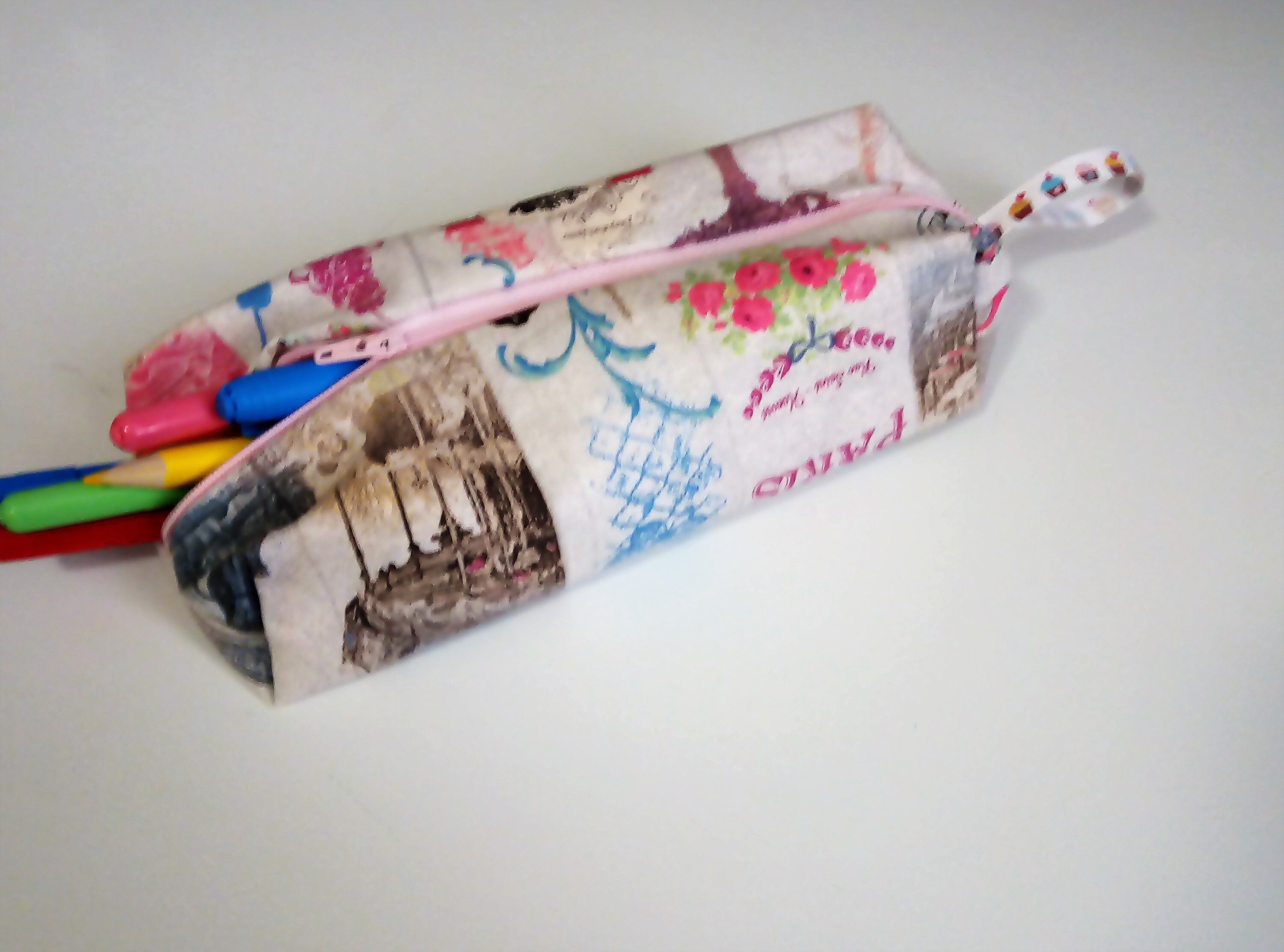 Trousse Carrée Grand Format Rectangle Tissu Coton Pâtisserie de Paris, Pour Stylos Maquillage Sac Bu