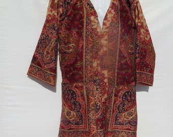 Handmade|Himalayan|Hand Loomed|Yak Wool Blended ShawlSize L to XL|7904 Kimono Jacket|2 Pocket|Boho|Bohemian|Chakra Design|60/'s|Hippie