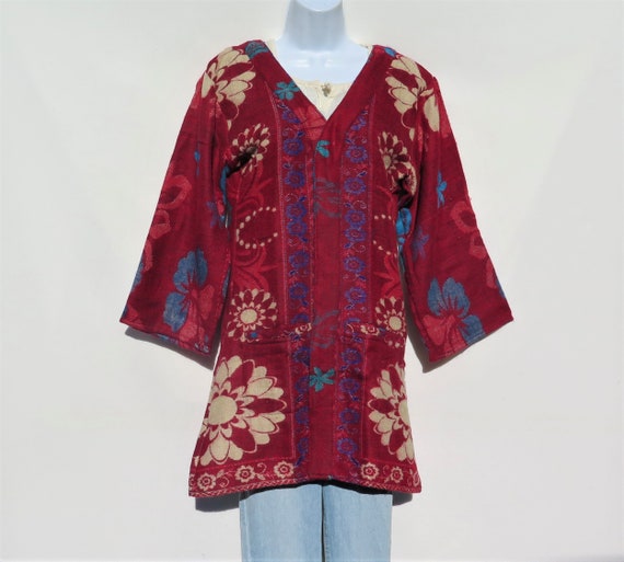 Handmade|Himalayan|Hand Loomed|Yak Wool Blended ShawlSize L to XL|7904 Kimono Jacket|2 Pocket|Boho|Bohemian|Chakra Design|60/'s|Hippie