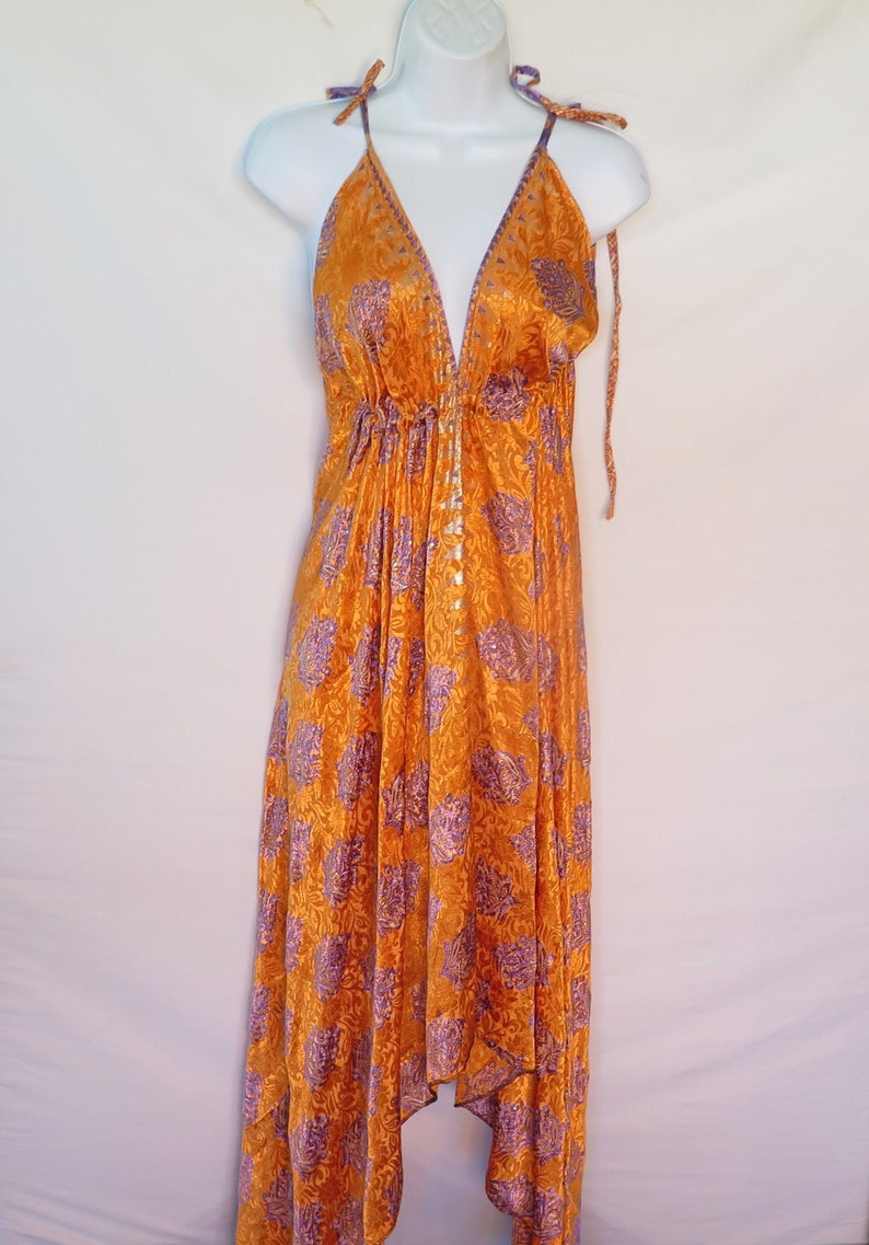 Tropical Sundress Silk Resort Handmade Coverup Summer 0775 Day Evening Wear Multi-Color-Size: S to M