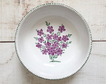 Handpainted Ceramic Bowl Violet Purple Flower