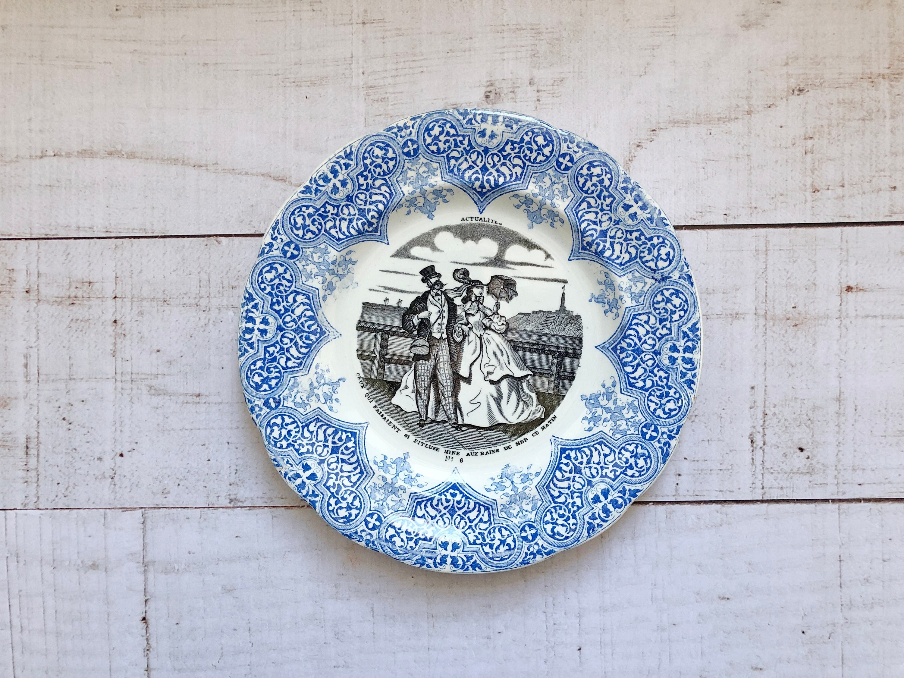 Assiette Parlante Vintage Sarreguemines Français Céramique Cuisine de Campagne Servant Plat Fleurs S