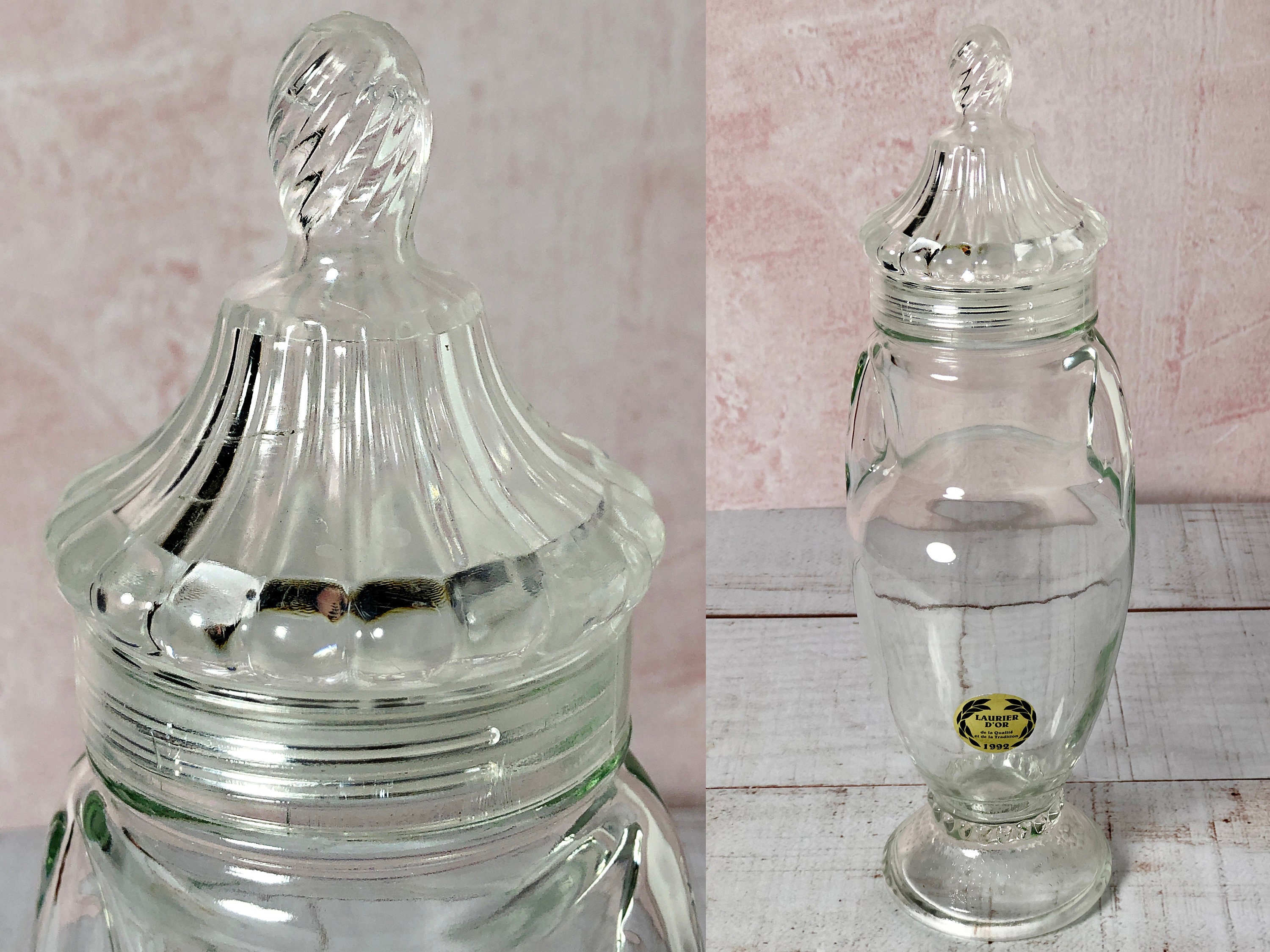 Vintage Français Verre Flask Decanter Carafe Made in France Shabby Chic Cottage Farmhouse Décor