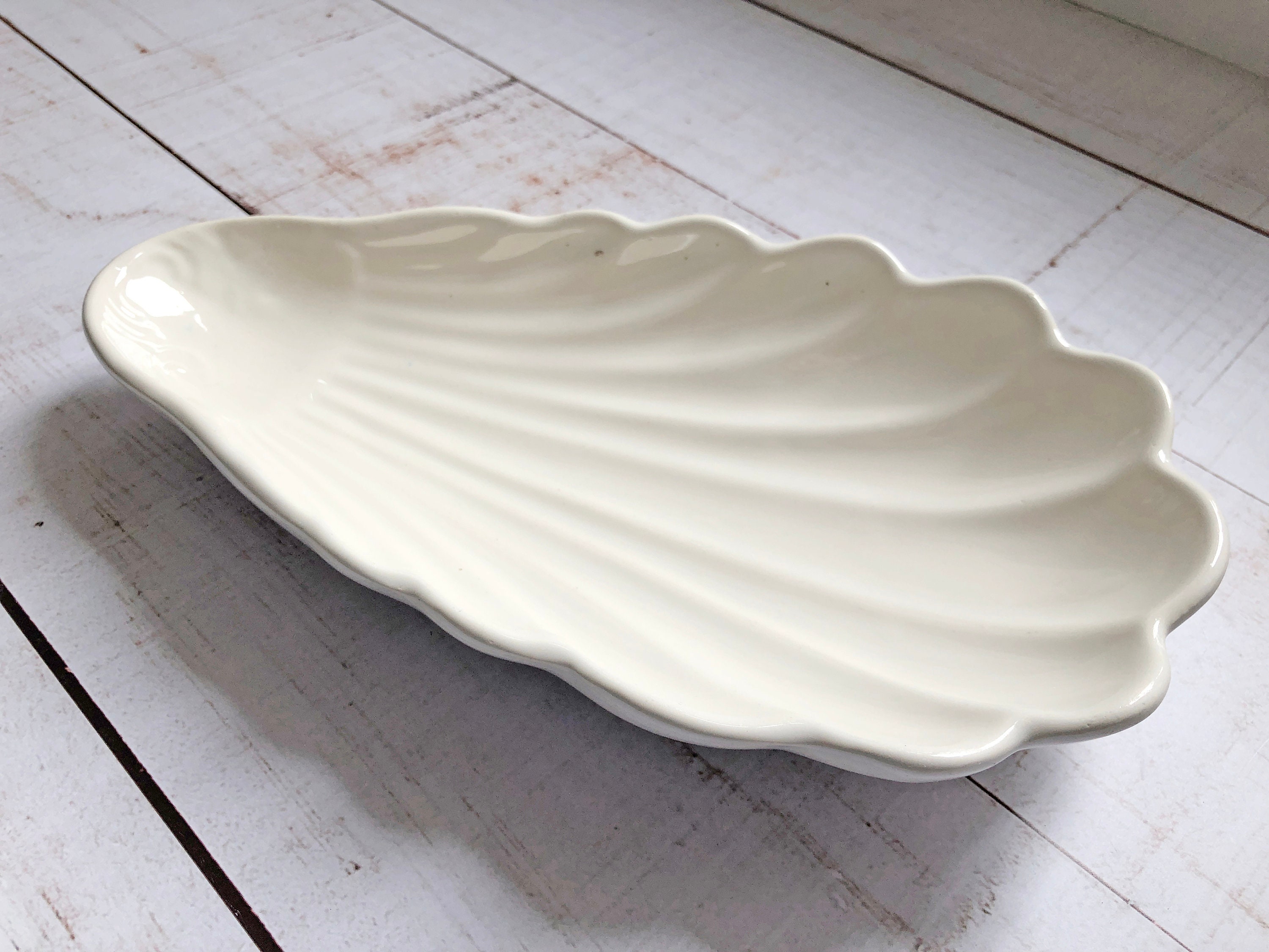 Vintage Shell Bowl Assiette Céramique Vaisselle Nourriture Blanc Photographie Made in France