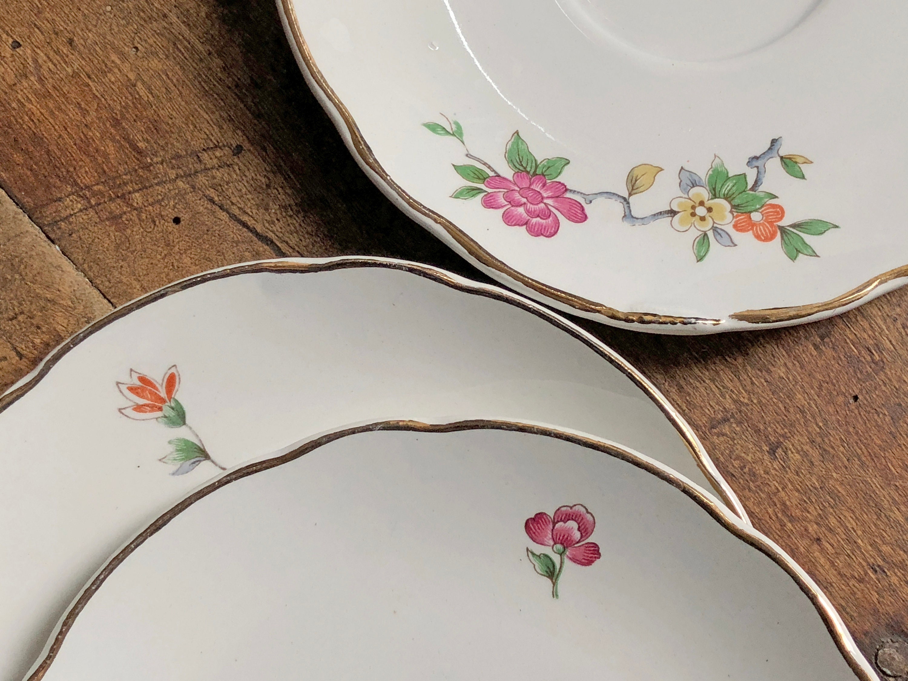 Ensemble de 6 Soucoupes Sarreguemines Digoin Français Céramique Porcelaine Campagne Cuisine Photogra