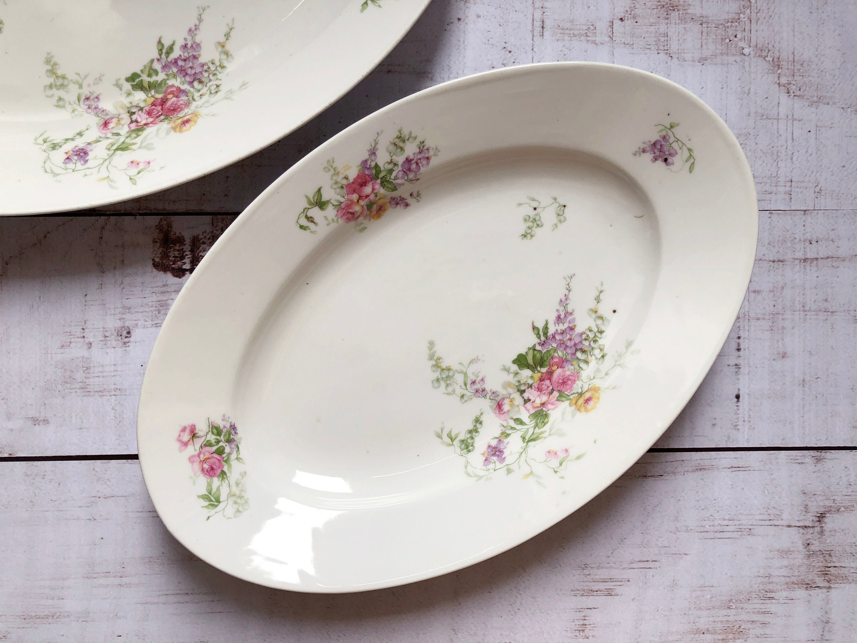 Assiette de Service en Porcelaine Ovale Plat Creux Floral Thème Fleurs Français Céramique Ferme Cuis