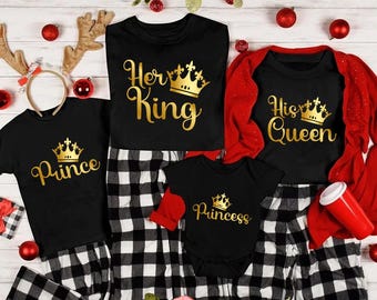 Royal Family Matching Christmas Pajamas, Black and Gold Crown Shirts