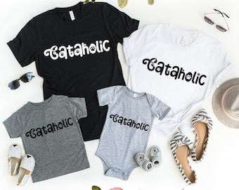 Cataholic Family Cat Paw Shirt, Matching Cat Lover Tees for Adults, Kids & Baby, Funny Pet Graphic Outfit, Custom Cat Addiction Apparel